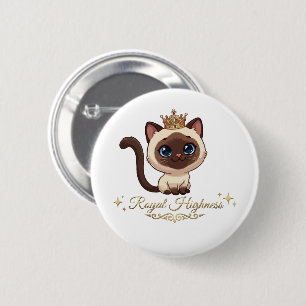 Cute Royal Siamese Cat 6 Cm Round Badge