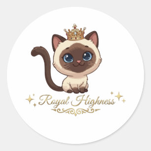 Cute Royal Siamese Cat Classic Round Sticker