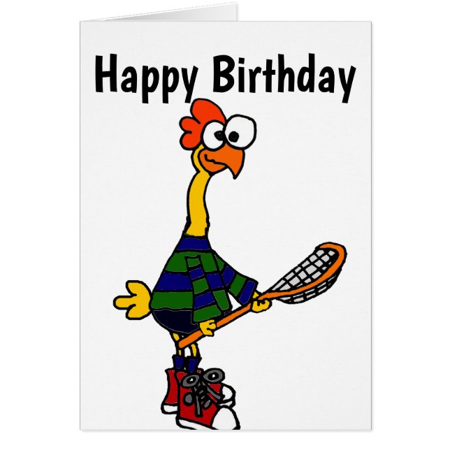 Cute Rubber Chicken Playing Lacrosse Cartoon (Front)