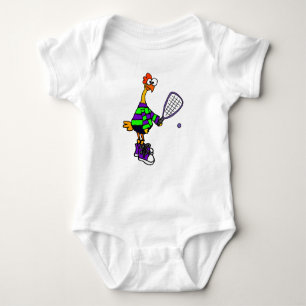 Cute Rubber Chicken Playing Racquetball Cartoon Baby Bodysuit