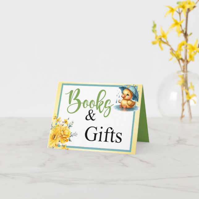 Cute Rubber Duck Baby Shower Books and Gifts Card (Yellow Flower)
