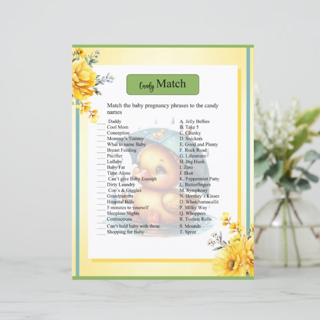 Cute Rubber Duck  Baby Shower Candy Match Game (Standing Front)