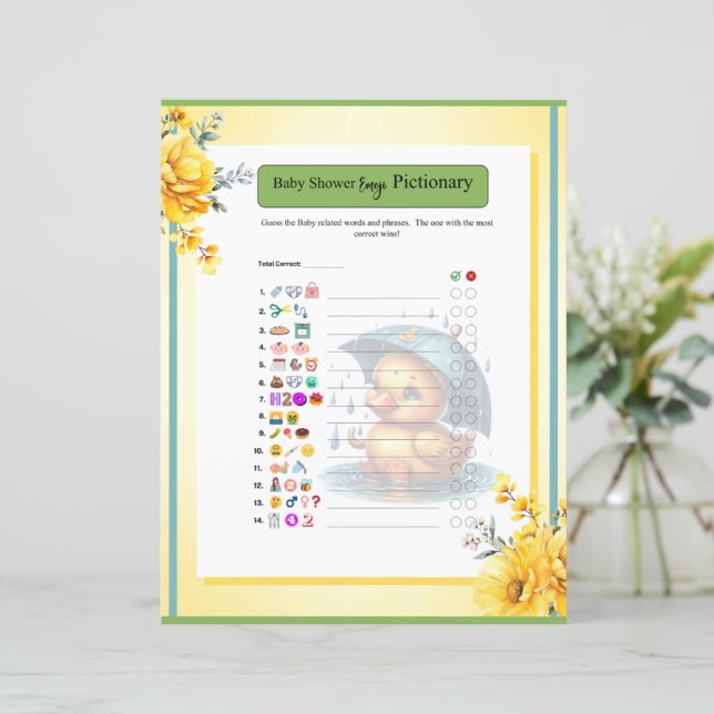 Cute Rubber Duck  Baby Shower Emoji Game  (Standing Front)