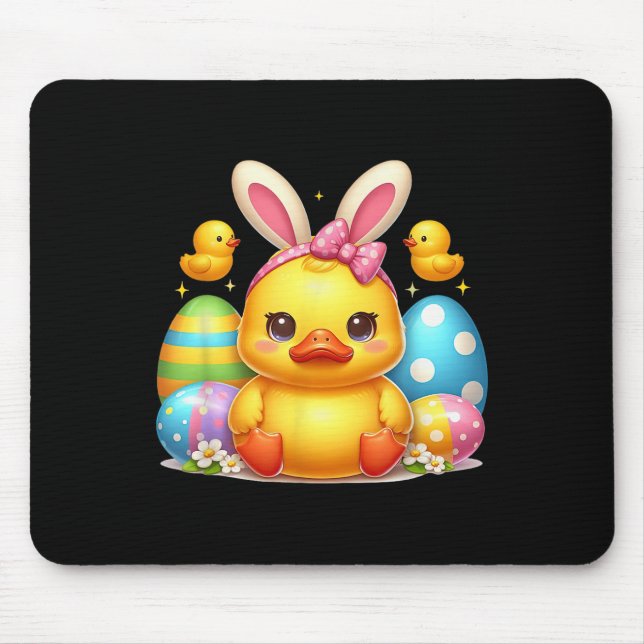 Cute Rubber Duck Duckling Bunny Headband Funny Eas Mouse Pad (Front)