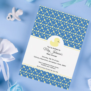 Cute Rubber Duck Modern Blue Baby Shower Invitation