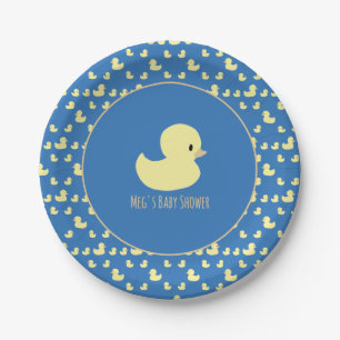 Cute Rubber Duck Modern Blue Baby Shower Paper Plate