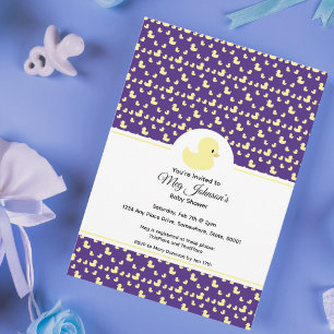 Cute Rubber Duck Modern Purple Baby Shower Invitation