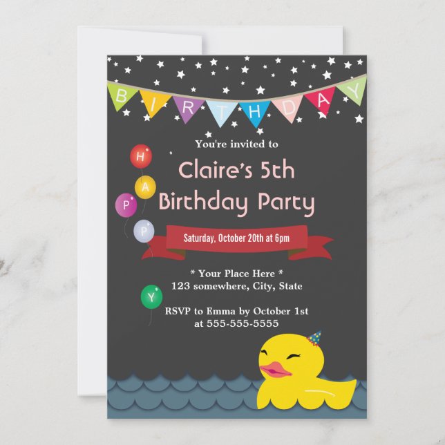 Cute Rubber Duck Starry Night Birthday Invitations (Front)