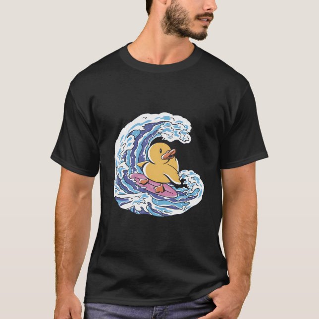 Cute Rubber Duck Surfing Surf Ducky Kanagawa Wave  T-Shirt (Front)