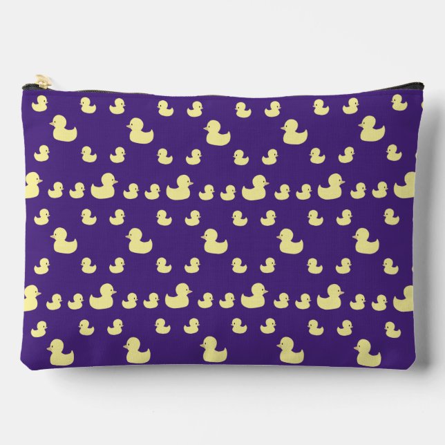 Cute Rubber Duckies Pattern Purple Large Accessory Pouch (Front)