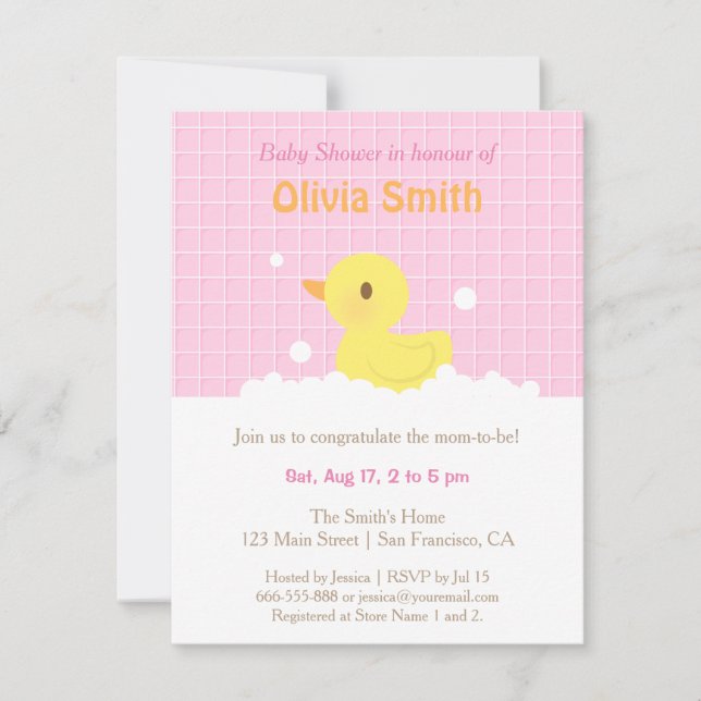 Cute Rubber Ducky Baby Shower Invitations (Front)