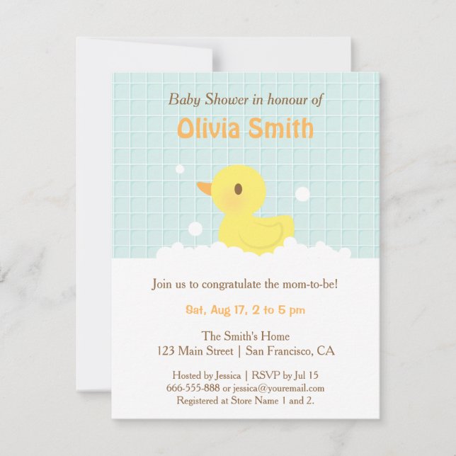 Cute Rubber Ducky Baby Shower Invitations (Front)
