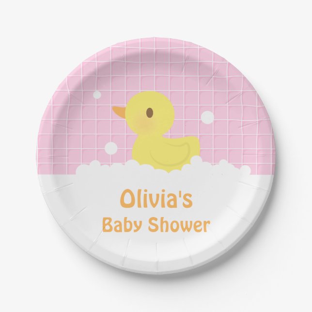 Cute Rubber Ducky Baby Shower Party Supplies Paper Plate (Front)