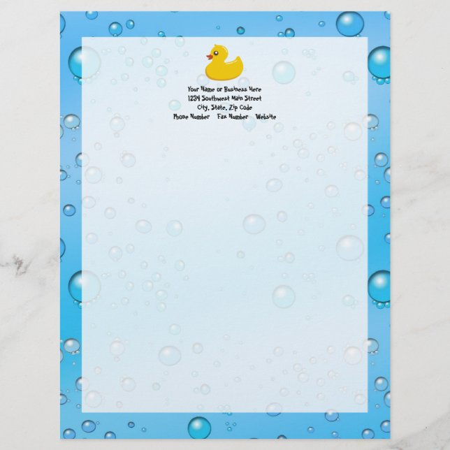 Cute Rubber Ducky/Blue Bubbles Customized Letterhead (Front)