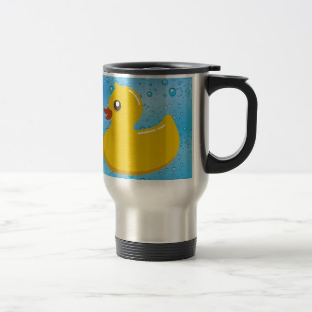 Cute Rubber Ducky/Blue Bubbles Travel Mug (Right)