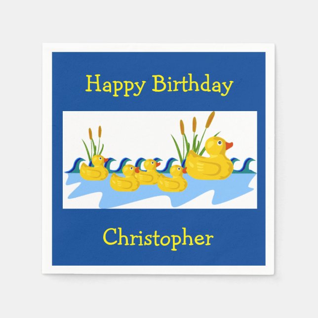 Cute Rubber Ducky Duck Animal Boy Girl Birthday Napkin (Front)