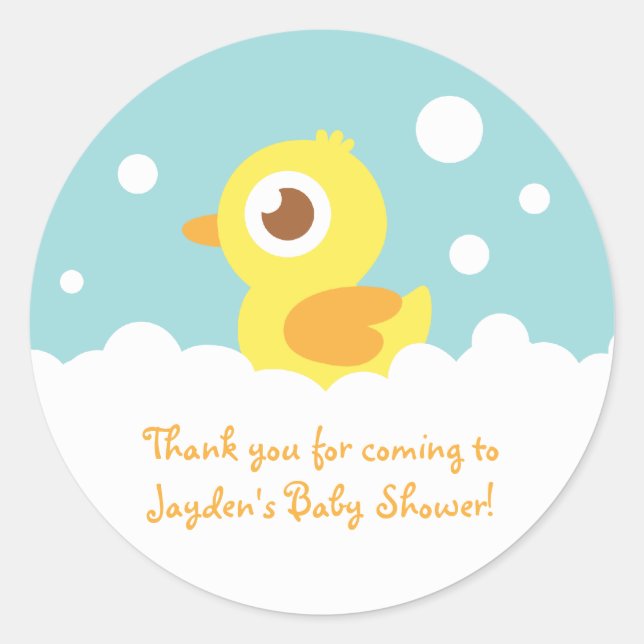 Cute Rubber Ducky in Bubble Bath Classic Round Sticker (Front)