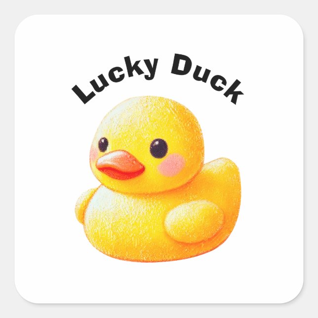 Cute Rubber Ducky with Customizable Text Square Sticker (Front)