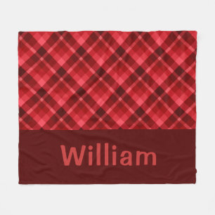 Cute Ruby Red Plaid Monogram Medium Fleece Blanket