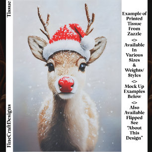 Cute Rudolf In Santa Hat In Snow EK2R Decoupage Tissue Paper
