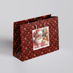 Cute Rudolph and Santa Cartoon Christmas Kids Gift Large Gift Bag