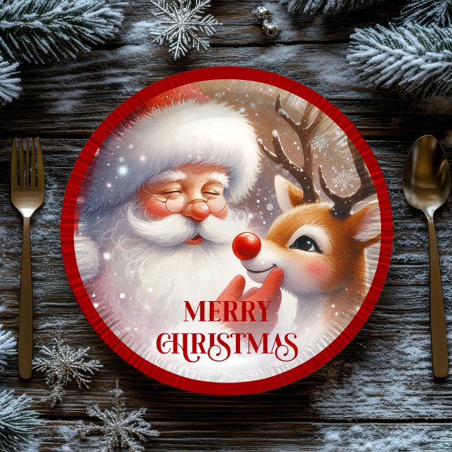 Cute Rudolph and Santa Kids Holiday Paper Plates (Cute Rudolph and Santa Kids Holiday Paper Plates)