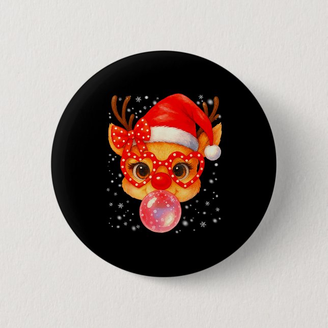 Cute Rudolph Red Nose Bubble Gum Christmas Xmas Gi 6 Cm Round Badge (Front)