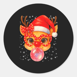 Cute Rudolph Red Nose Bubble Gum Christmas Xmas Gi Classic Round Sticker