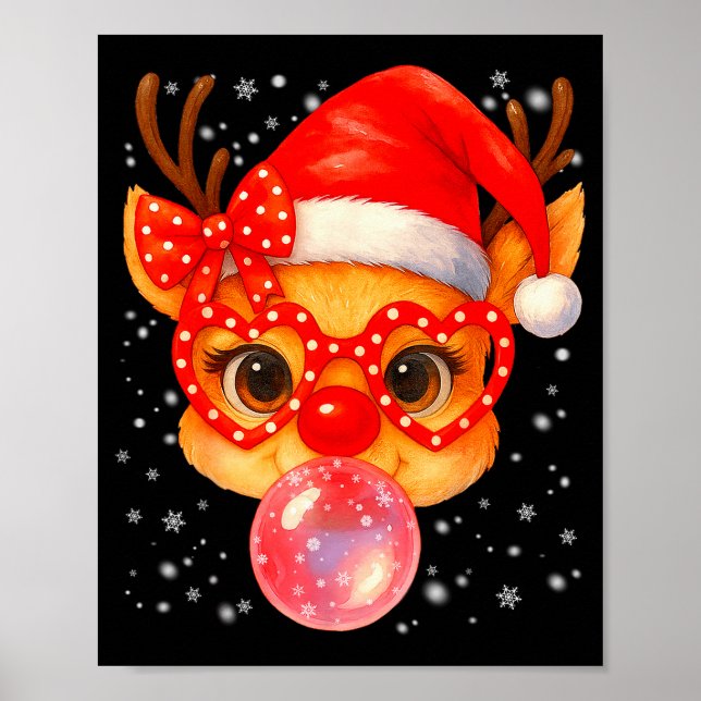 Cute Rudolph Red Nose Bubble Gum Christmas Xmas Gi Poster (Front)