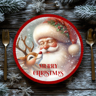 Cute Rudolph Red Nose Kids Christmas Paper Party   Plate