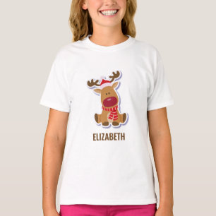 Cute Rudolph reindeer Christmas Custom Name T-Shirt