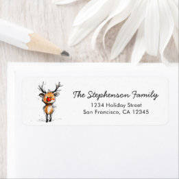 Cute Rudolph Reindeer Christmas Return Address