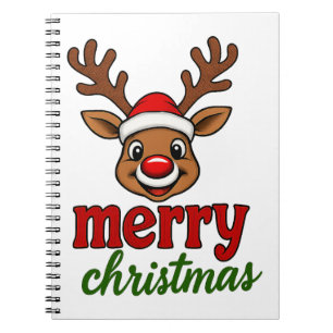Cute Rudolph Reindeer Merry Christmas Notebook