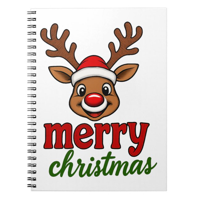 Cute Rudolph Reindeer Merry Christmas Notebook (Front)