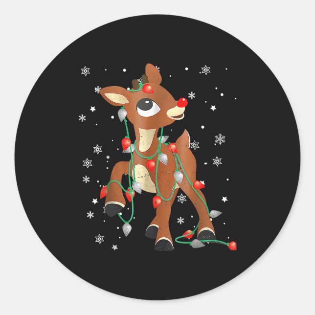 Cute Rudolph The Red Nose Reindeer For Kids Christ Classic Round Sticker (Front)