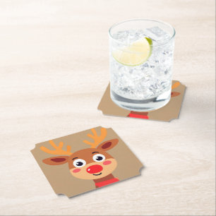 Cute Rudolph The Red Nose Reindeer Paper Coaster