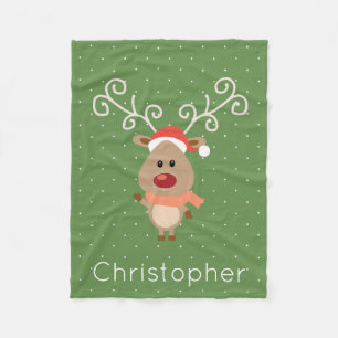 Cute Rudolph the red nosed reindeer cartoon Fleece Blanket