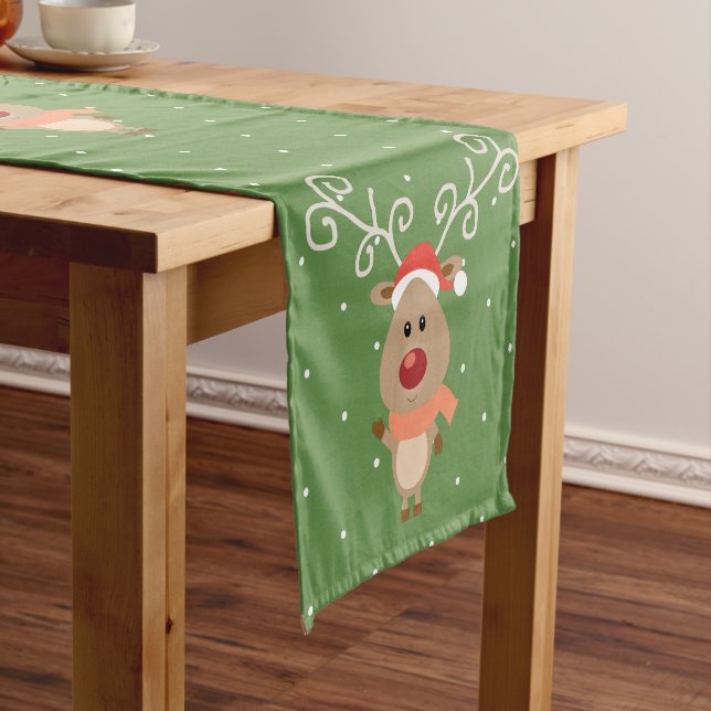 Cute Rudolph the red nosed reindeer cartoon Short Table Runner (In Situ)