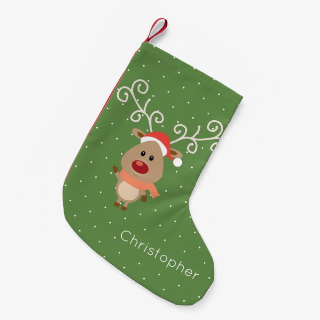 Cute Rudolph the red nosed reindeer cartoon Small Christmas Stocking (Front (Hanging))