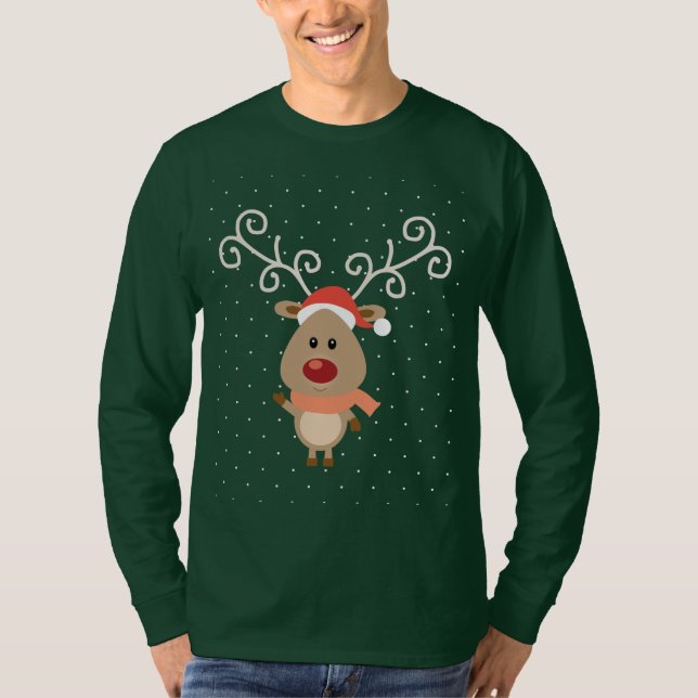 Cute Rudolph the red nosed reindeer cartoon T-Shirt (Front)