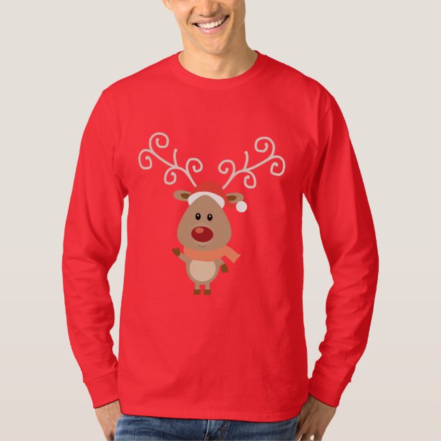 Cute Rudolph the red nosed reindeer cartoon T-Shirt (Front)