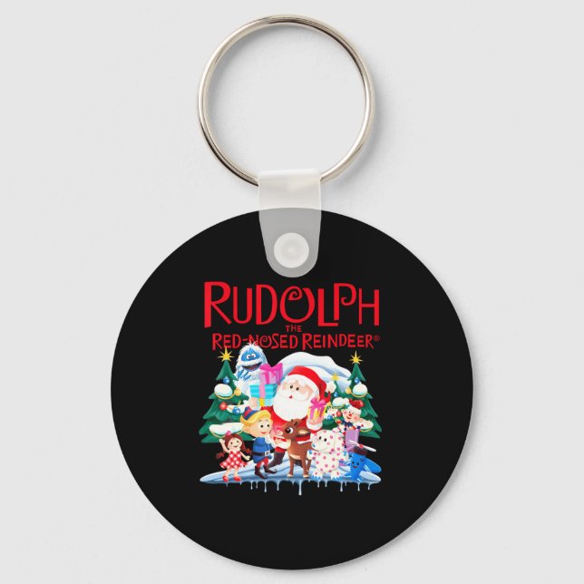 Cute Rudolph The Red Nosed Reindeer Christmas Spec Key Ring (Front)