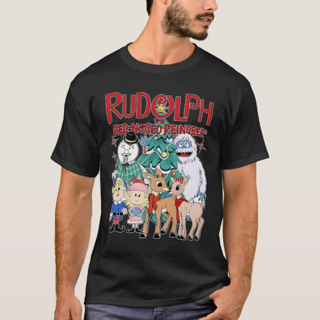 Cute Rudolph The Red Nosed Reindeer Christmas Spec T-Shirt (Front)