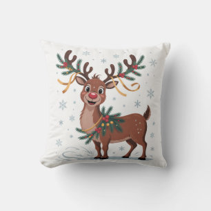 Cute Rudolph with Gold Accents Cushion