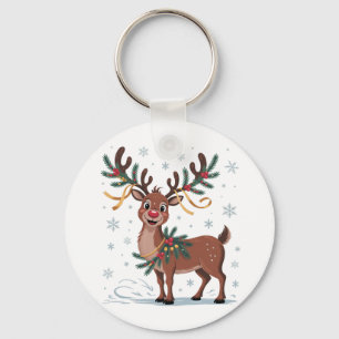Cute Rudolph with Gold Accents Key Ring