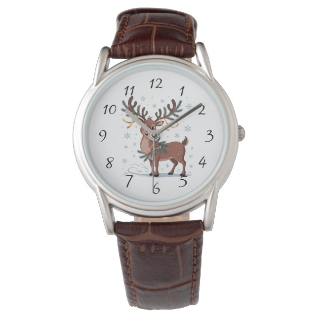 Cute Rudolph with Gold Accents Watch (Front)