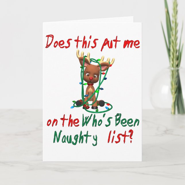 Cute Rudolph's Been Naughty Holiday Card (Front)