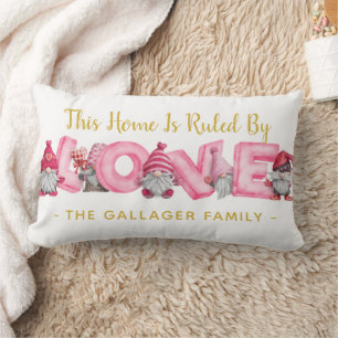 Cute Ruled By Love Valentine Gnomes Illustration Lumbar Cushion