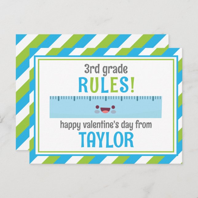Cute Ruler Valentine's Classroom Cards (Front/Back)