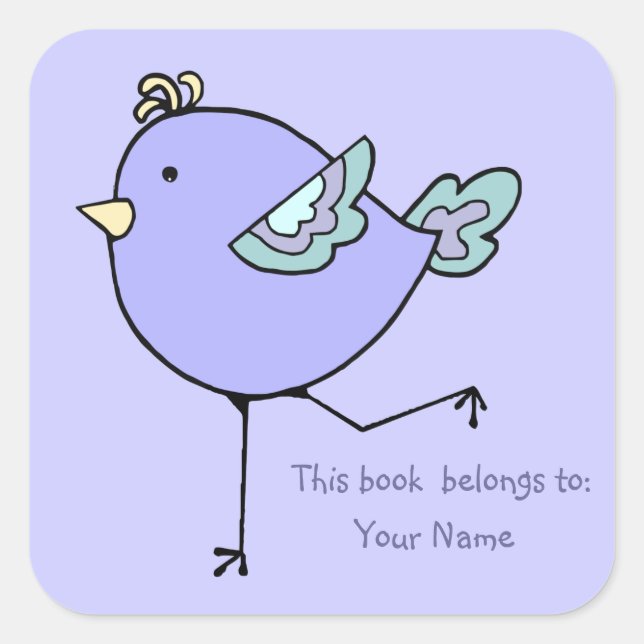 Cute Runnin Bird This book belongs to  Bookplate Square Sticker (Front)